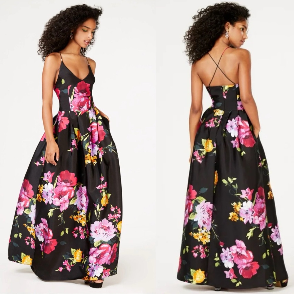 BCX Dress black with colorful flowers maxi dress